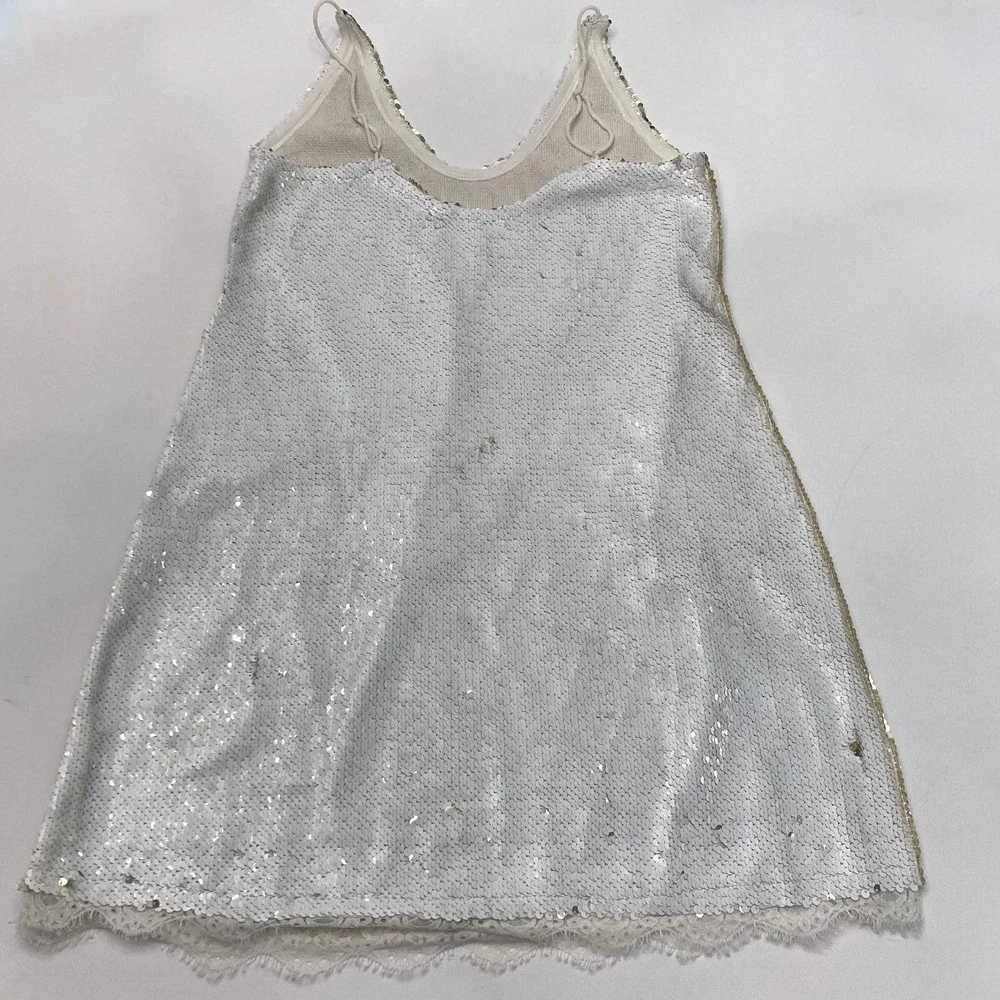 Free People Intimately Sequin Mini Dress Flip White Gold Lace Womens Medium